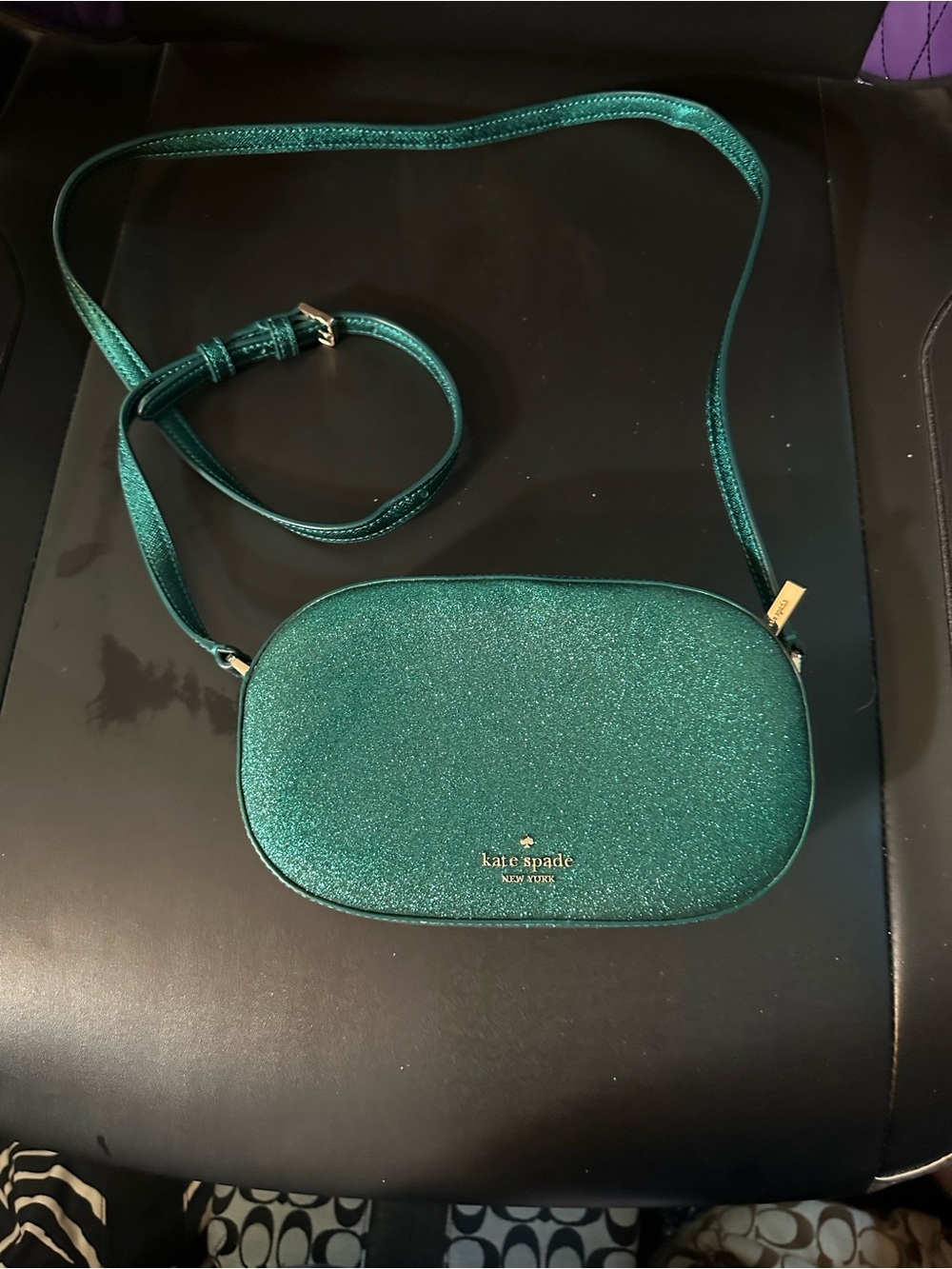 kate spade Teal Glitter Oval Camera Bag